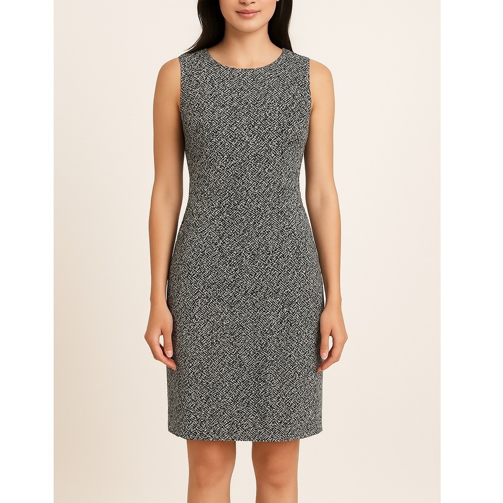 Lands'‎ End Tweed Sleeveless Career Sheath Dress Black White Women's 12P Petite
